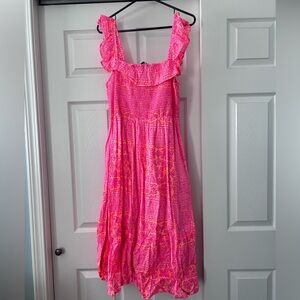 Vineyard Vines Pink Ruffle Midi Dress